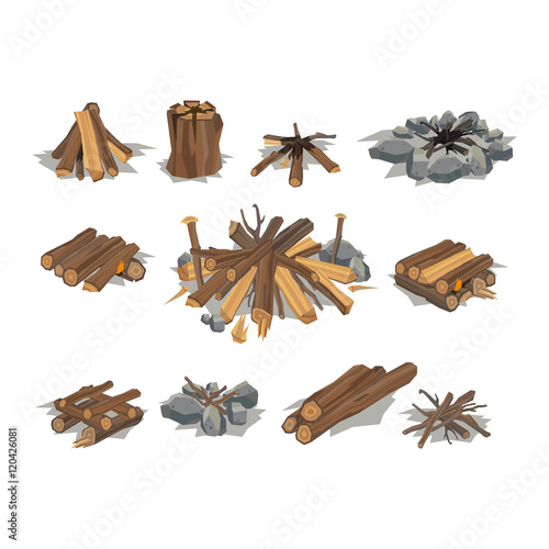 Firewood stack vector wooden material.