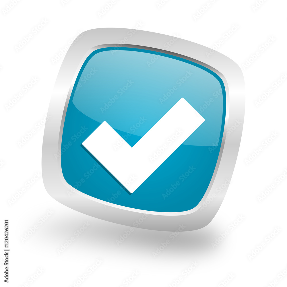 accept square blue glossy chrome silver metallic web icon accept square blue glossy chrome silver metallic web icon
