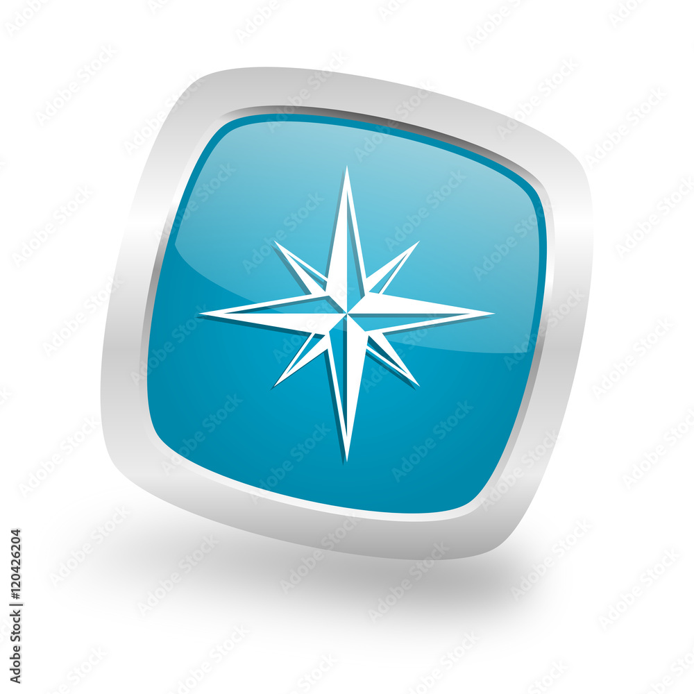 compass square blue glossy chrome silver metallic web icon compass square blue glossy chrome silver metallic web icon