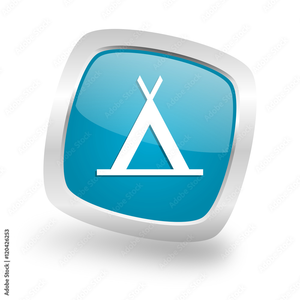 camp square blue glossy chrome silver metallic web icon camp square blue glossy chrome silver metallic web icon