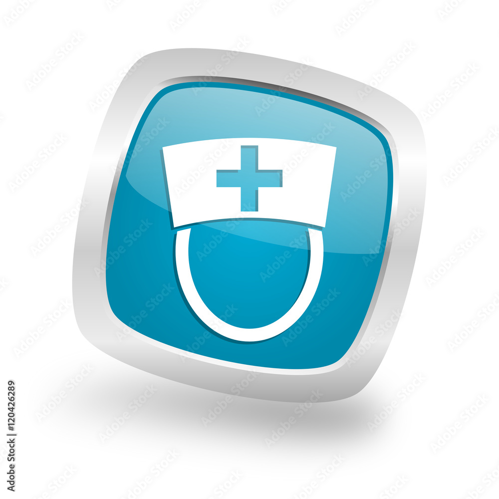 nurse square blue glossy chrome silver metallic web icon nurse square blue glossy chrome silver metallic web icon