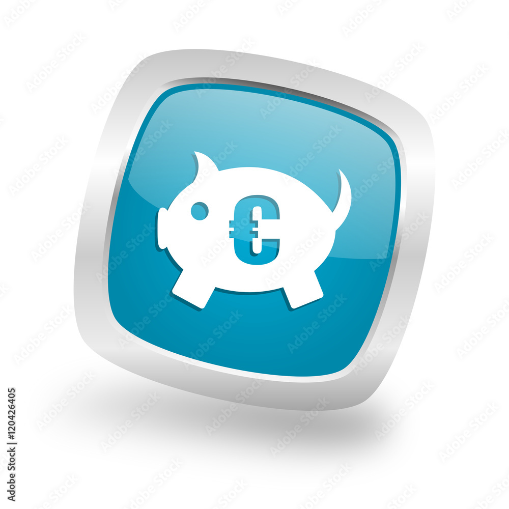 piggy bank square blue glossy chrome silver metallic web icon piggy bank square blue glossy chrome silver metallic web icon