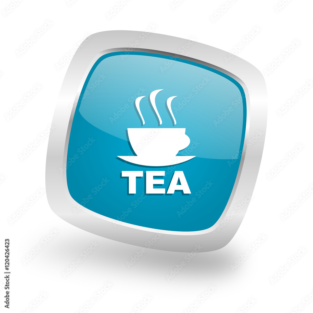 tea square blue glossy chrome silver metallic web icon tea square blue glossy chrome silver metallic web icon