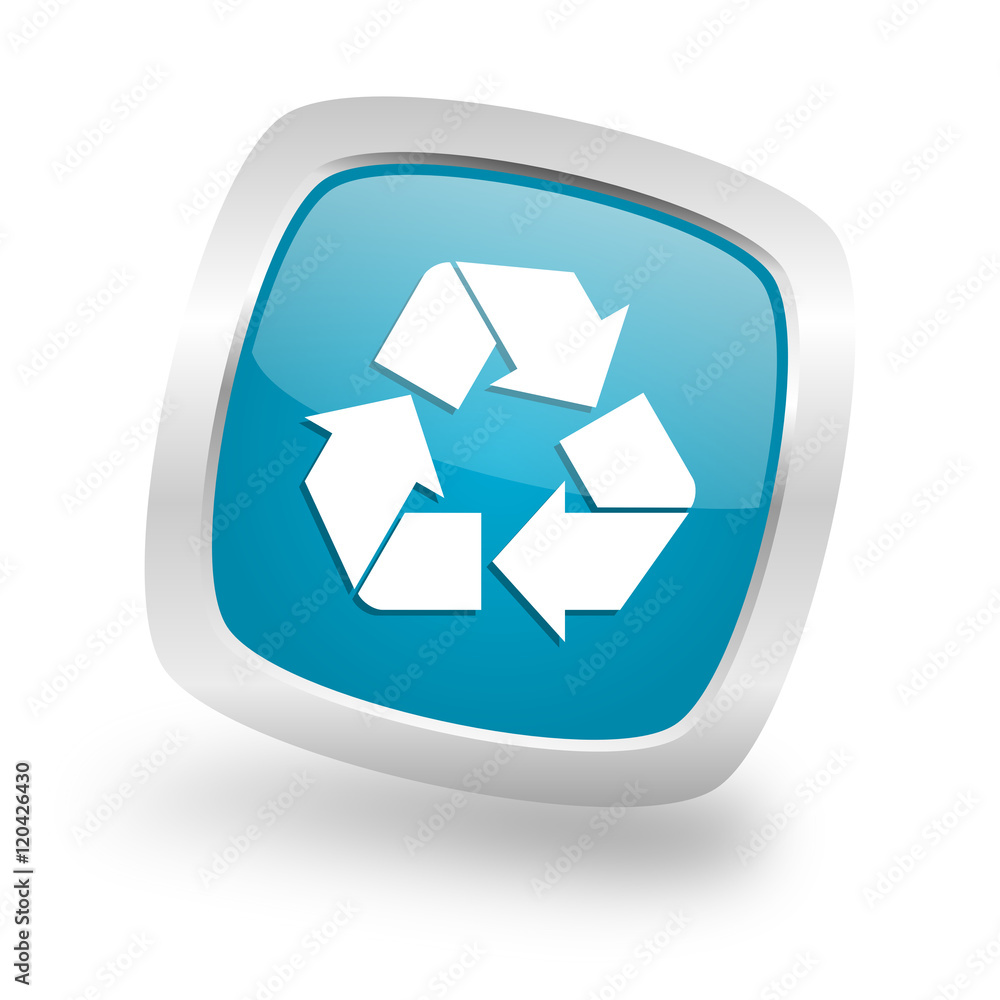 recycle square blue glossy chrome silver metallic web icon recycle square blue glossy chrome silver metallic web icon