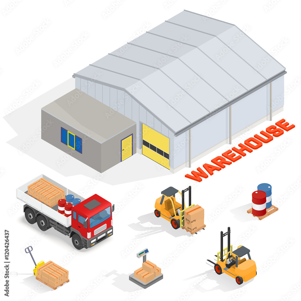 Isometric warehouse with office Isometric warehouse with office