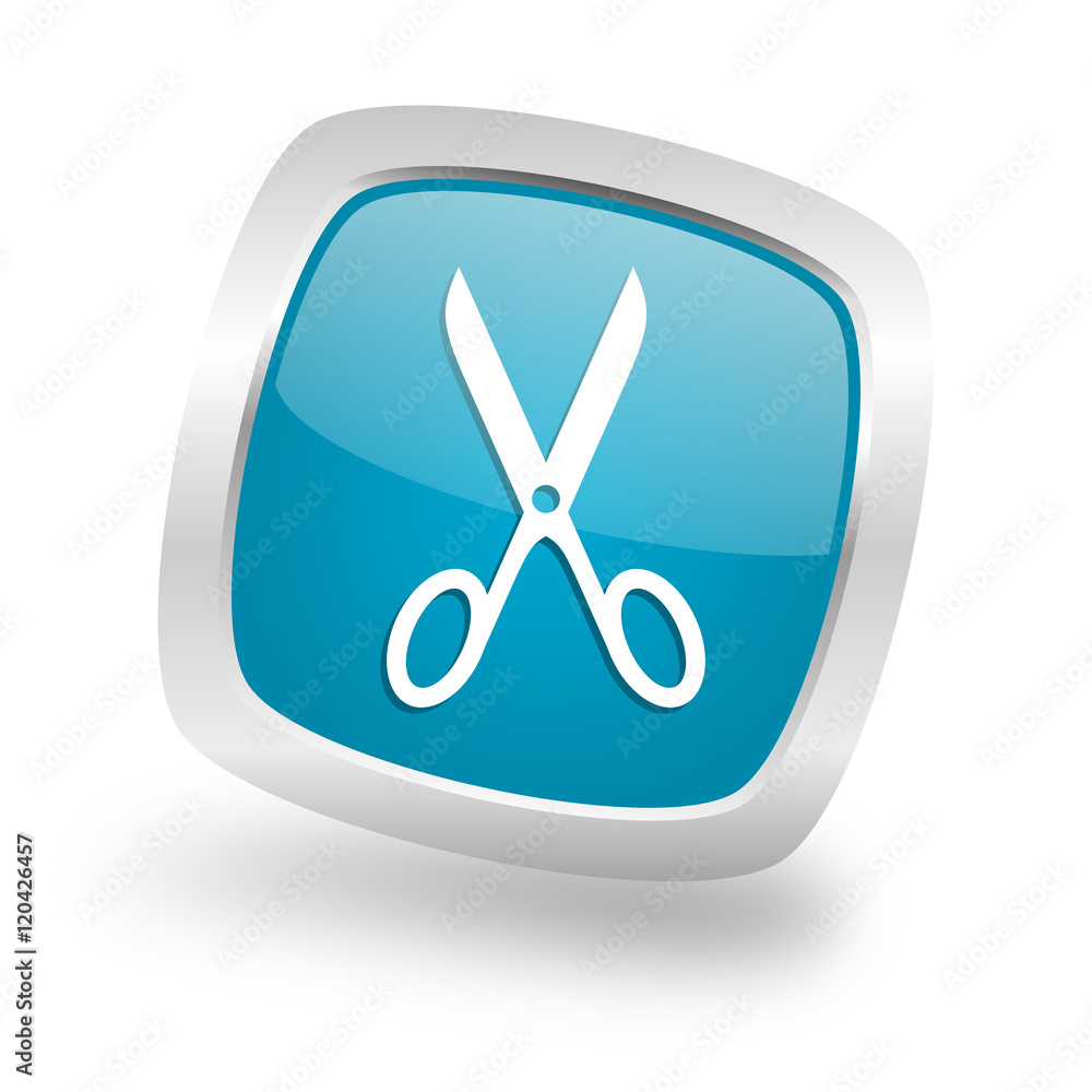 scissors square blue glossy chrome silver metallic web icon scissors square blue glossy chrome silver metallic web icon