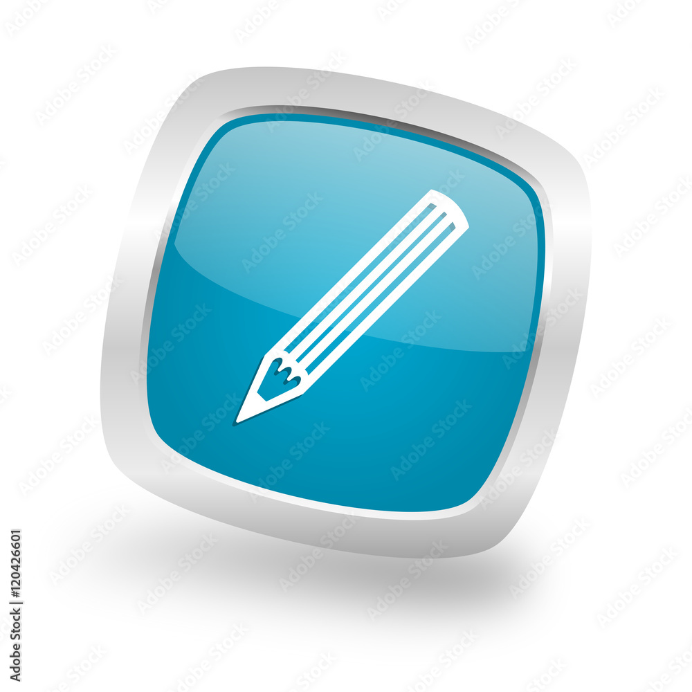pencil square blue glossy chrome silver metallic web icon pencil square blue glossy chrome silver metallic web icon
