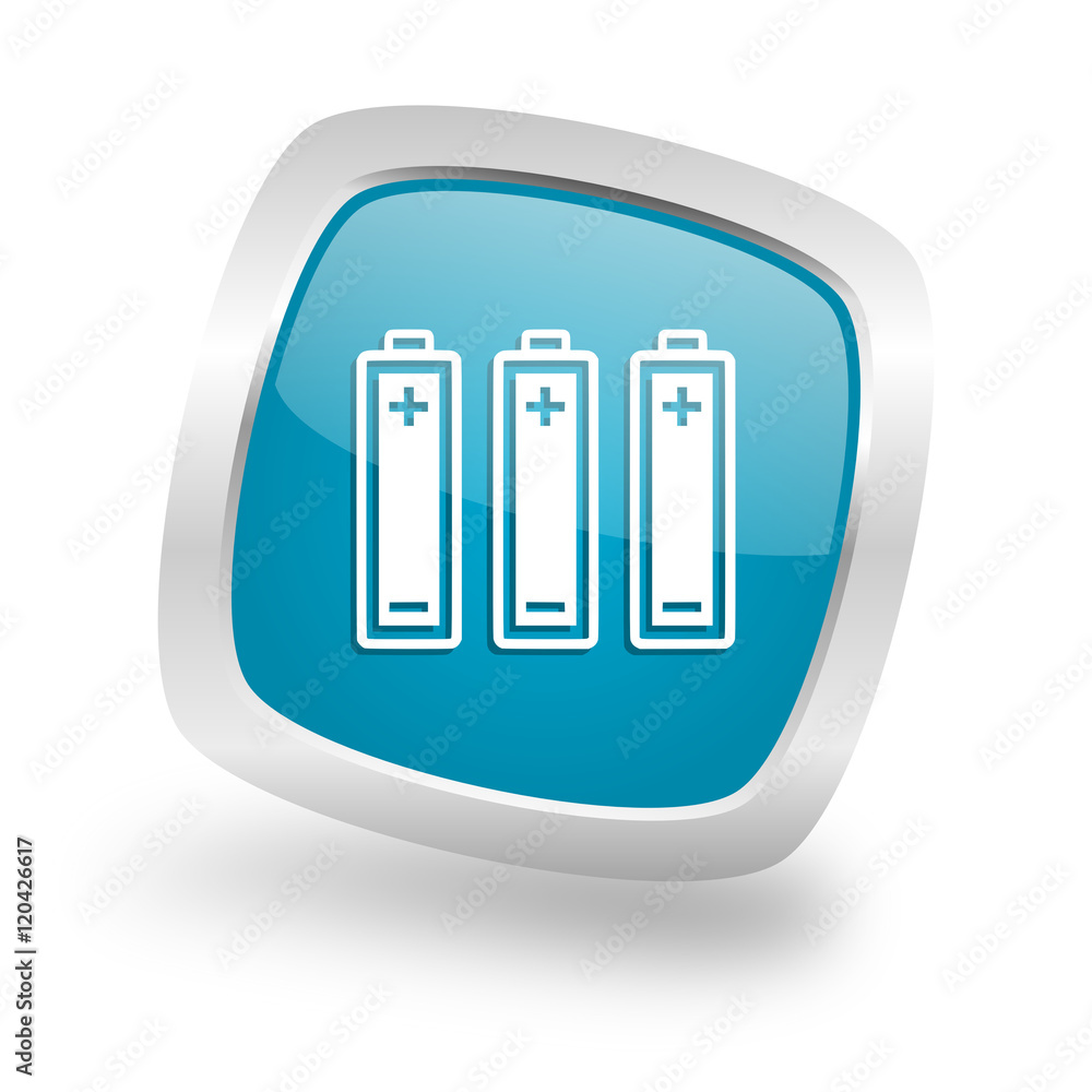 battery square blue glossy chrome silver metallic web icon battery square blue glossy chrome silver metallic web icon