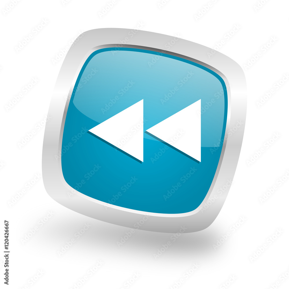 rewind square blue glossy chrome silver metallic web icon rewind square blue glossy chrome silver metallic web icon