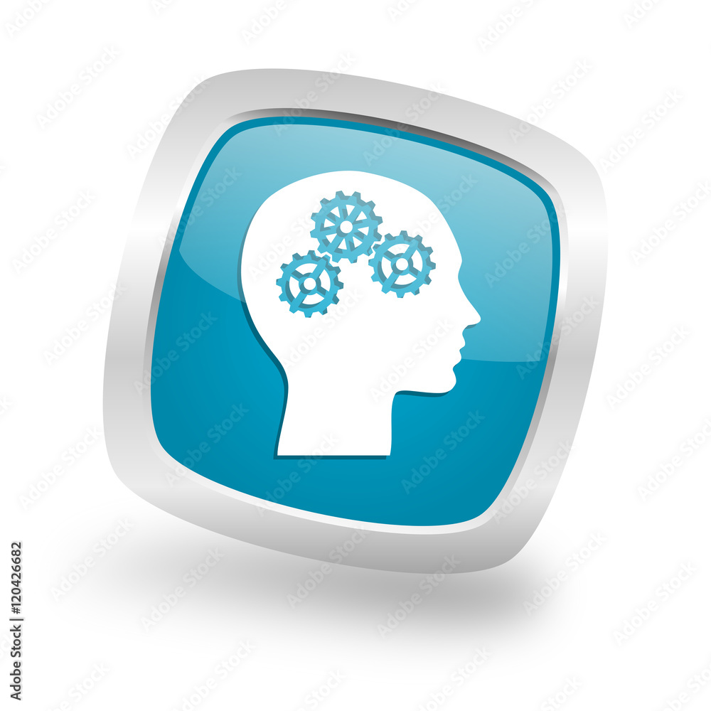 head square blue glossy chrome silver metallic web icon head square blue glossy chrome silver metallic web icon