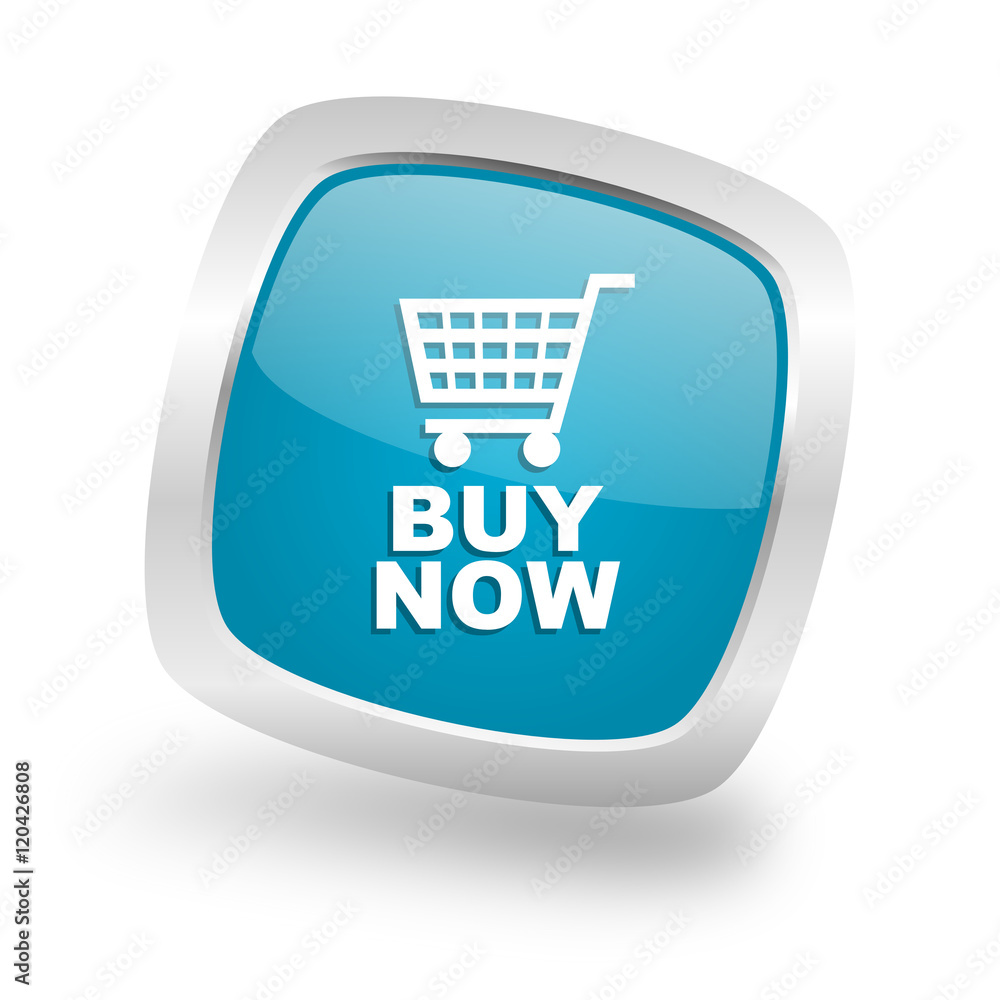 buy now square blue glossy chrome silver metallic web icon buy now square blue glossy chrome silver metallic web icon