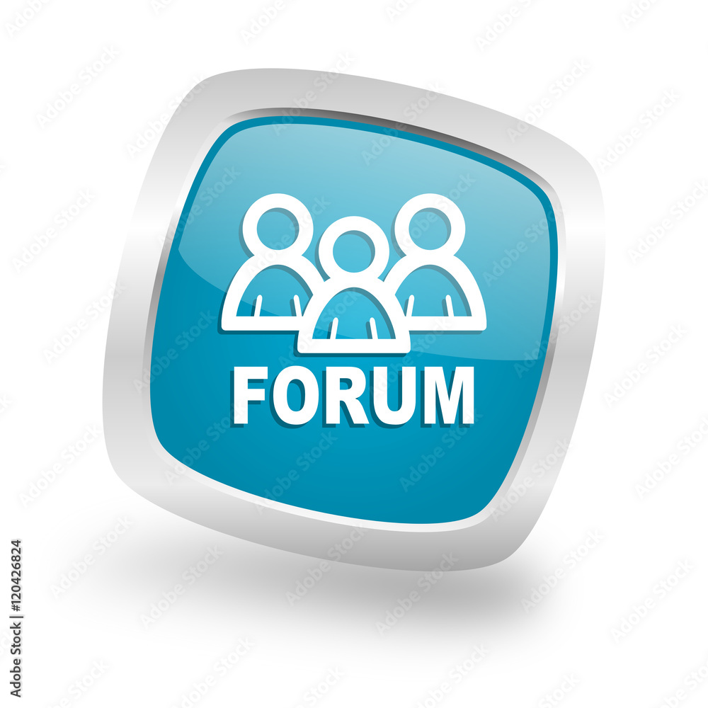 forum square blue glossy chrome silver metallic web icon forum square blue glossy chrome silver metallic web icon