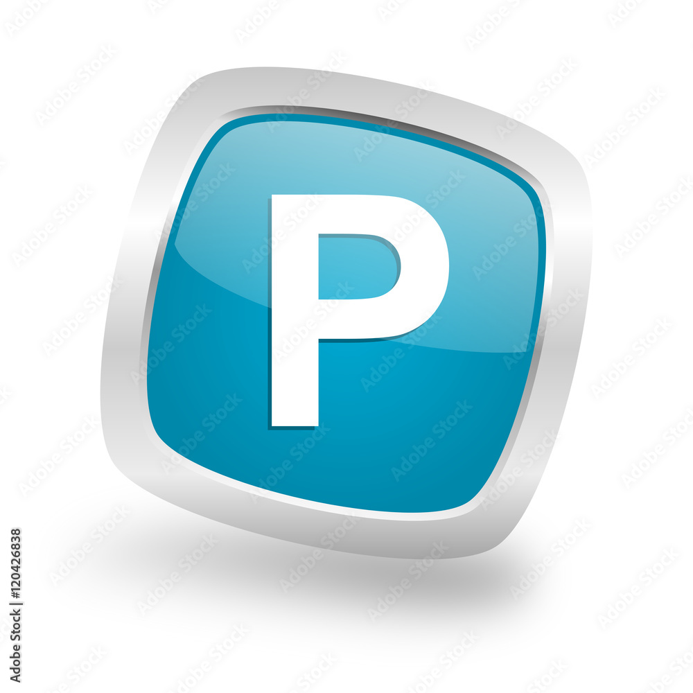 parking square blue glossy chrome silver metallic web icon parking square blue glossy chrome silver metallic web icon