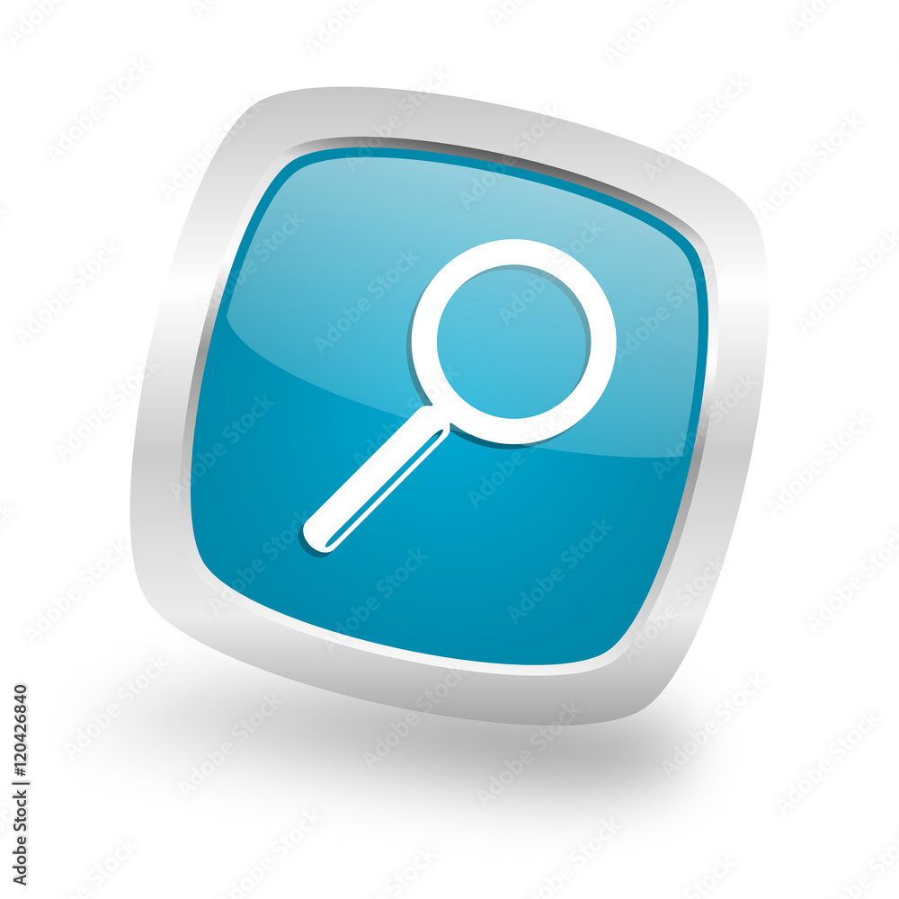 search square blue glossy chrome silver metallic web icon