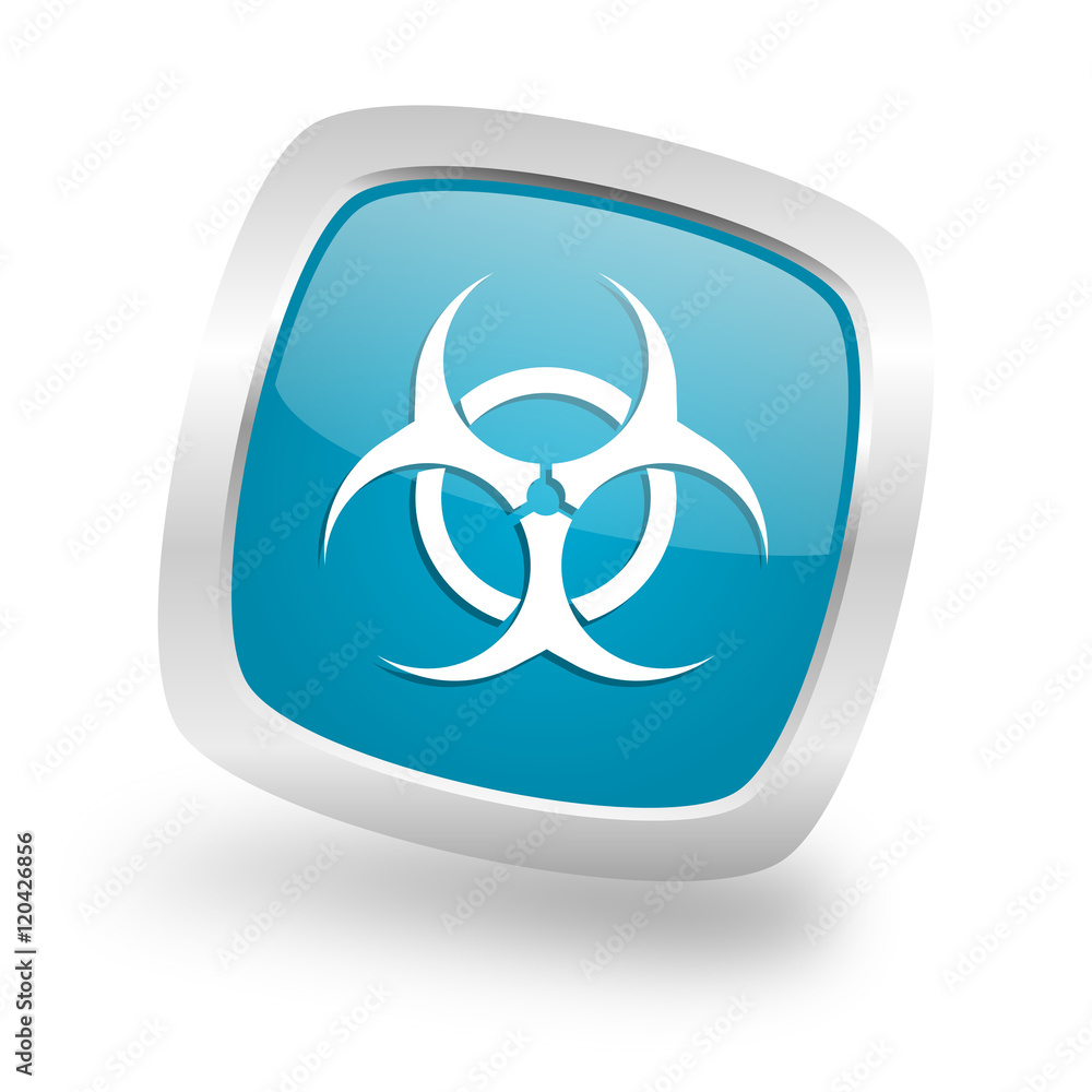 biohazard square blue glossy chrome silver metallic web icon biohazard square blue glossy chrome silver metallic web icon