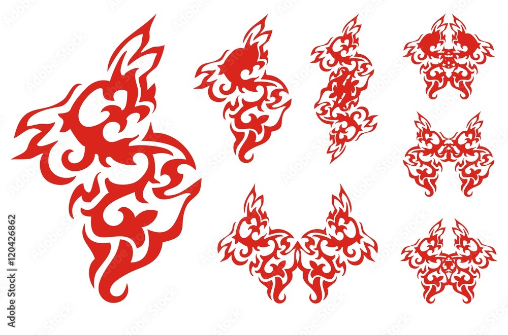 Flaming Phoenix element and symbols from it. The stylized Phoenix in the form of fire and the butterflies formed from him Flaming Phoenix element and symbols from it. The stylized Phoenix in the form of fire and the butterflies formed from him