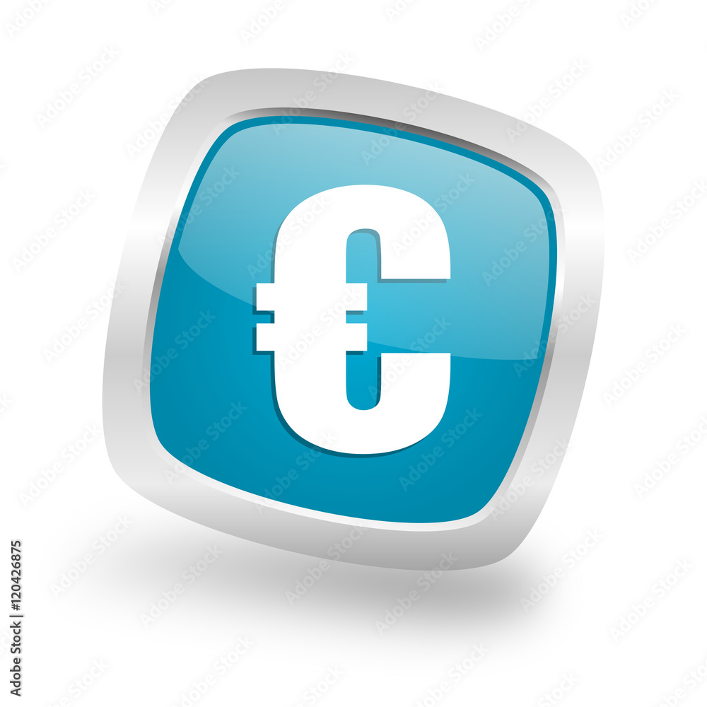 euro square blue glossy chrome silver metallic web icon euro square blue glossy chrome silver metallic web icon