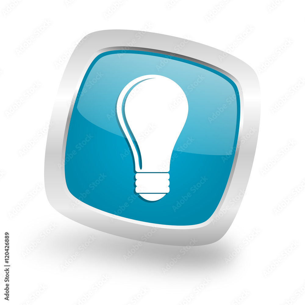 bulb square blue glossy chrome silver metallic web icon bulb square blue glossy chrome silver metallic web icon