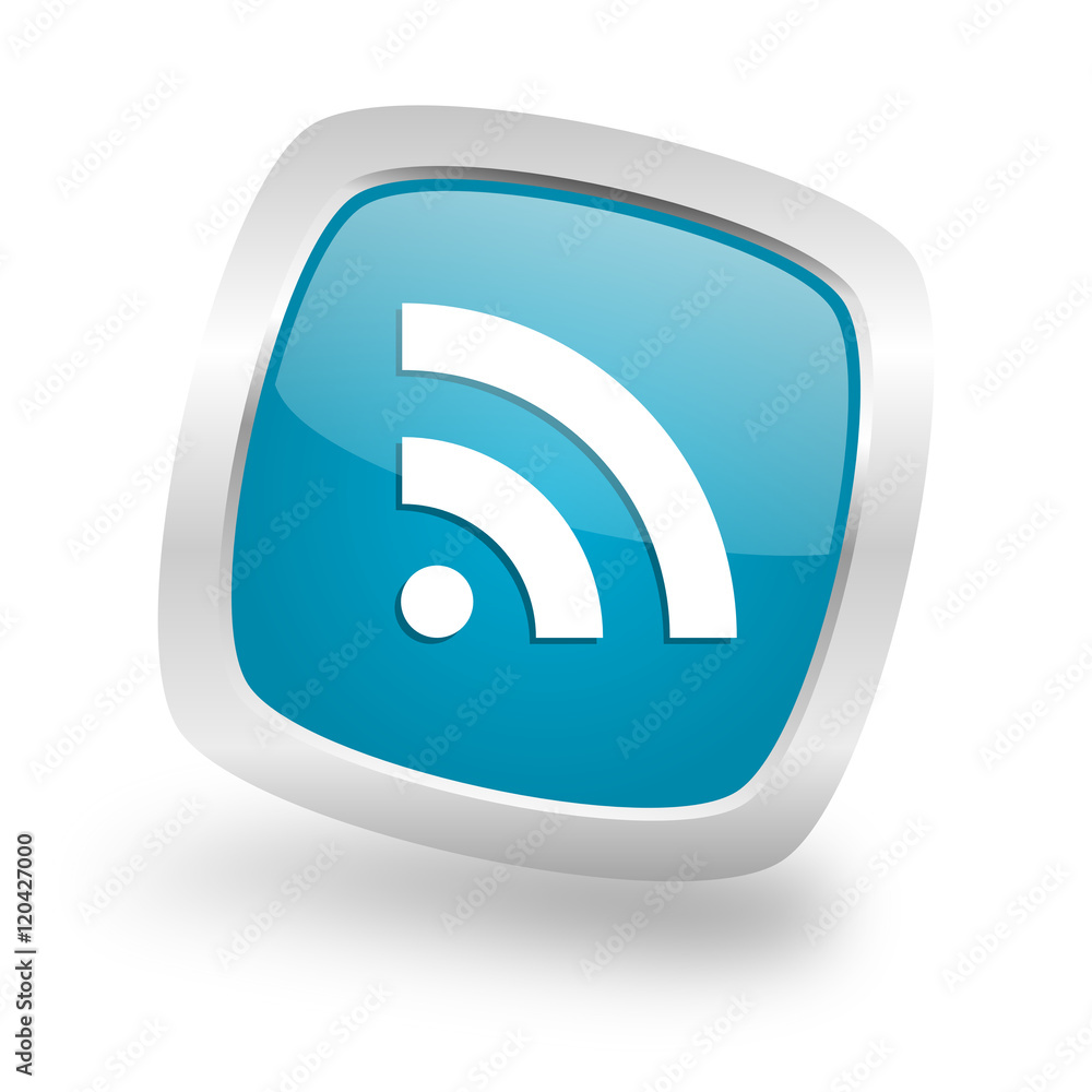 rss square blue glossy chrome silver metallic web icon rss square blue glossy chrome silver metallic web icon