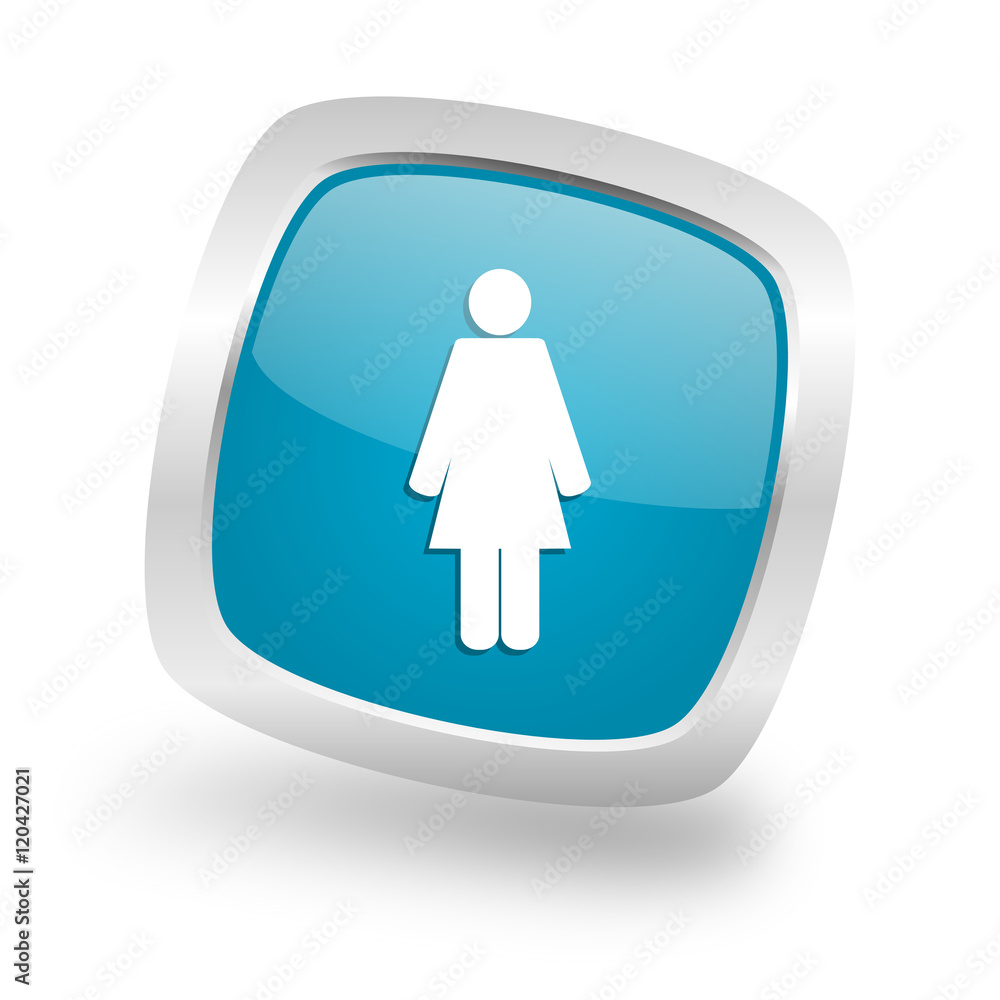female square blue glossy chrome silver metallic web icon female square blue glossy chrome silver metallic web icon