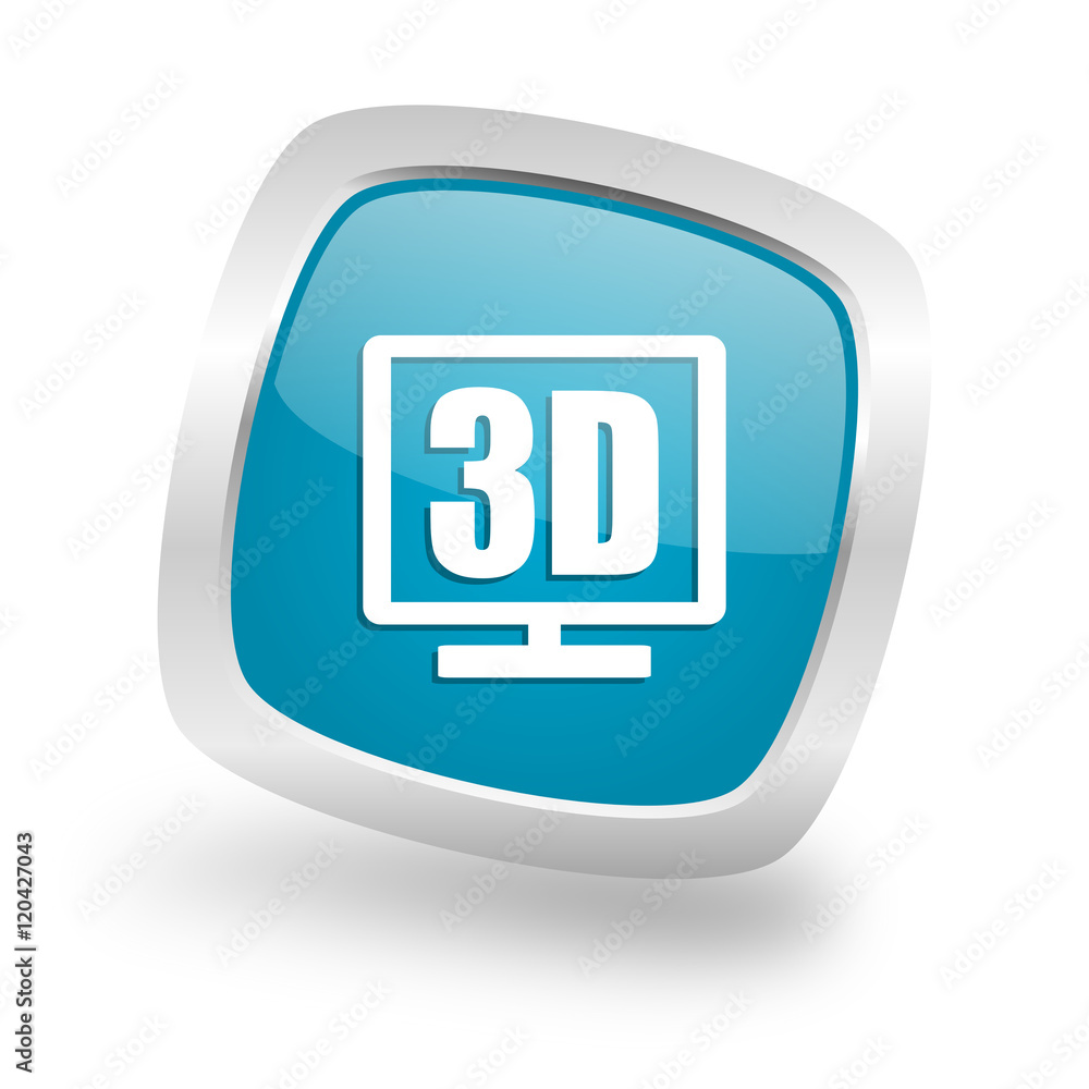 3d display square blue glossy chrome silver metallic web icon 3d display square blue glossy chrome silver metallic web icon