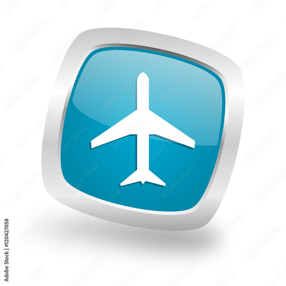 plane square blue glossy chrome silver metallic web icon plane square blue glossy chrome silver metallic web icon