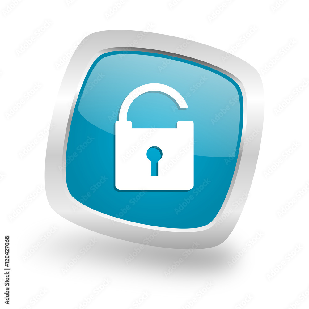 padlock square blue glossy chrome silver metallic web icon padlock square blue glossy chrome silver metallic web icon