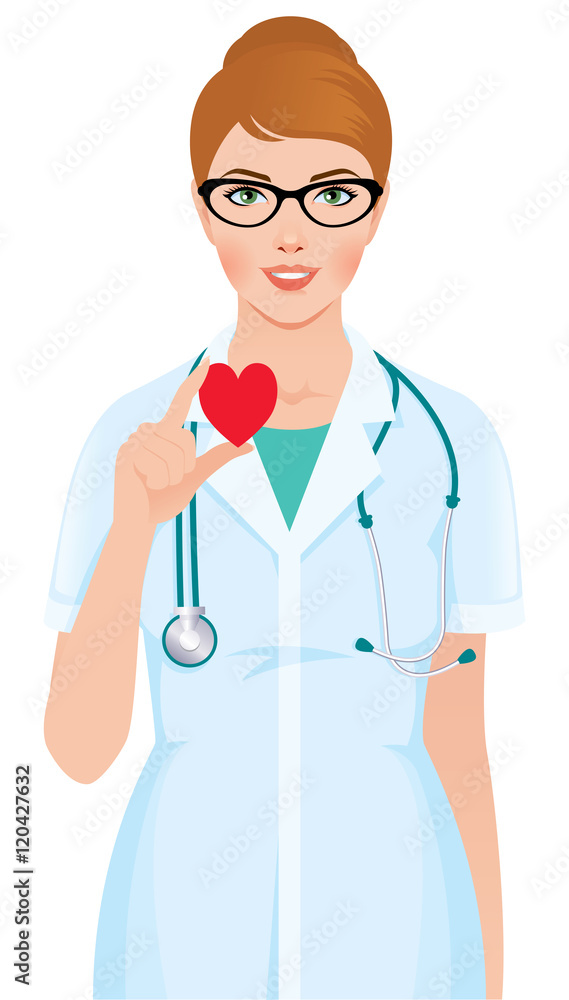 Vector illustration of a female doctor or nurse with stethoscope