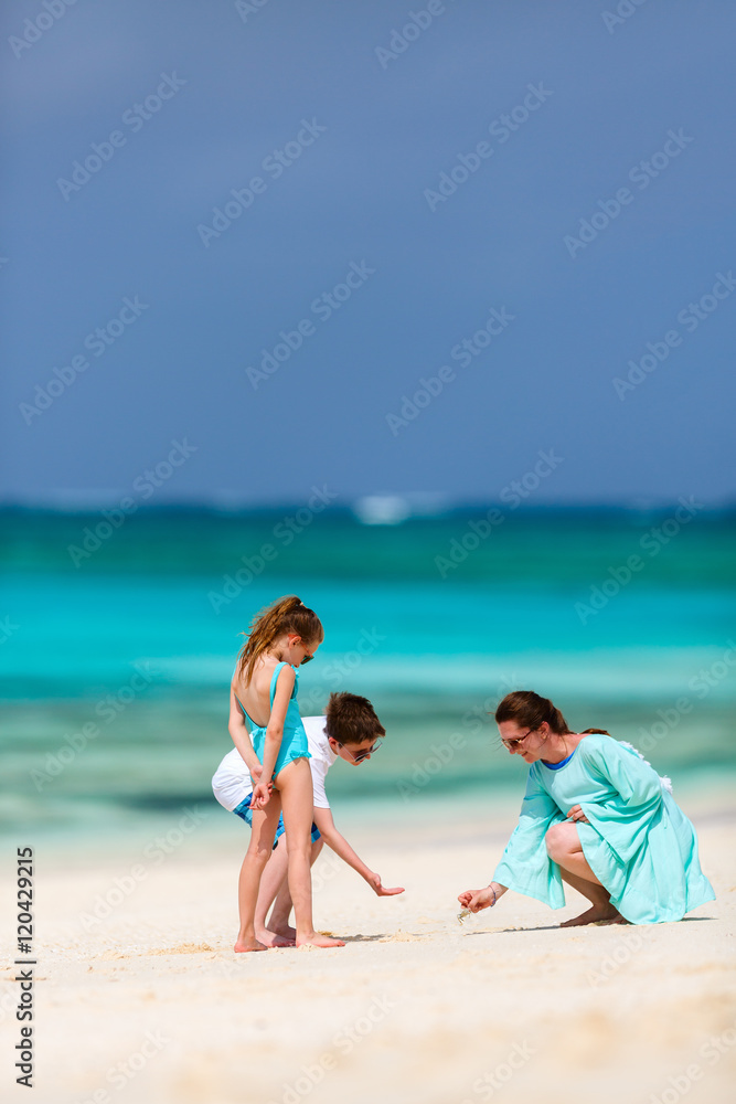 Mother and kids at beach