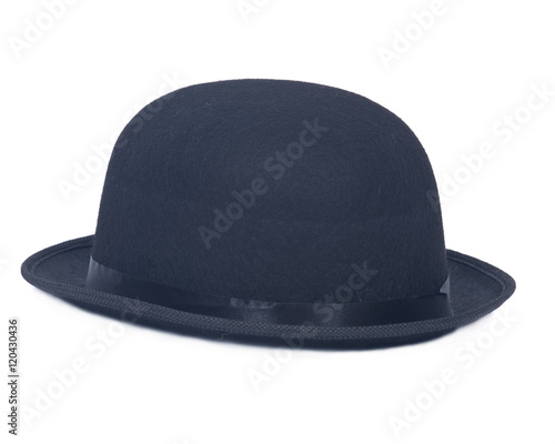 Classic black bowler hat on white background