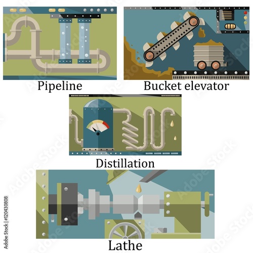 a set of four images of a technological industrial machine
