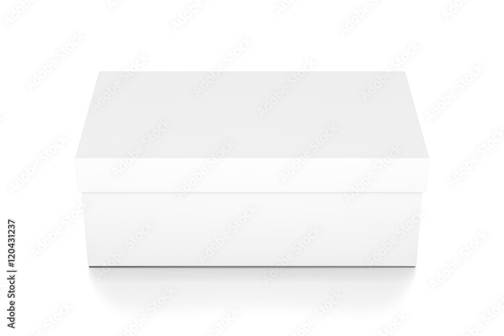 White horizontal rectangle blank box with cover from top front closeup angle. White horizontal rectangle blank box with cover from top front closeup angle.