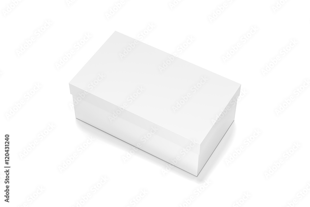 White horizontal rectangle blank box with cover from top side closeup angle. White horizontal rectangle blank box with cover from top side closeup angle.