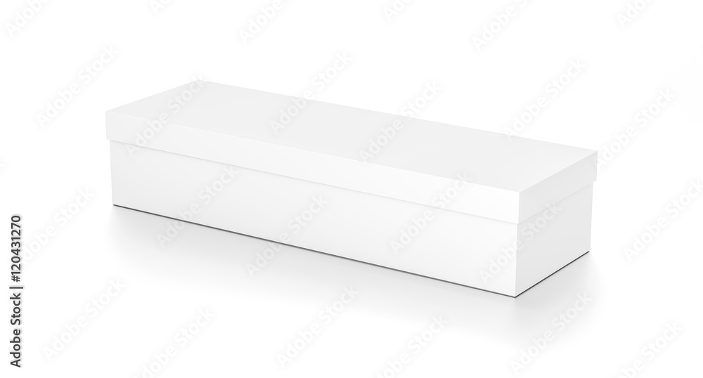White long wide horizontal rectangle blank box with cover from top side angle. White long wide horizontal rectangle blank box with cover from top side angle.