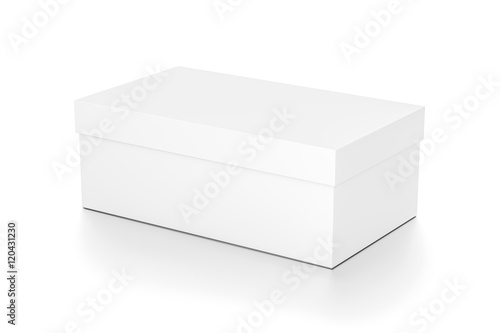 White horizontal rectangle blank box with cover from top side angle.