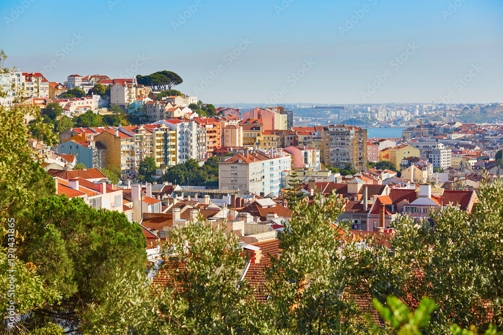 Aerial scenic view of central Lisbon