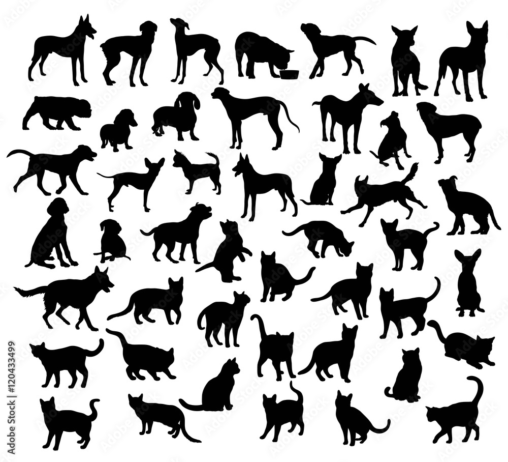 Pet Animal, Dog and Cat Silhouettes, art vector design Pet Animal, Dog and Cat Silhouettes, art vector design