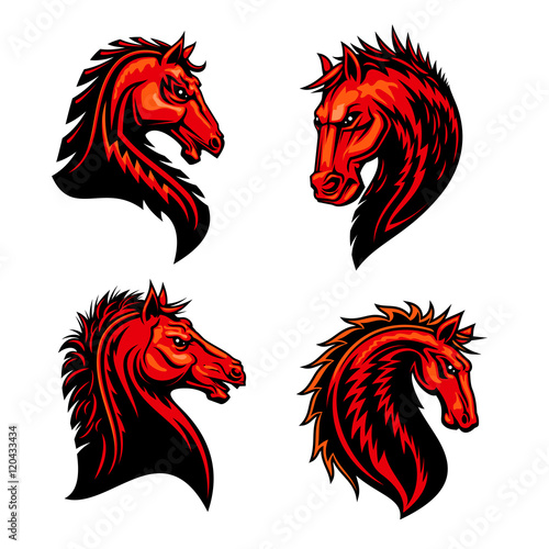 Flaming horse, mustang, bronco or racehorse mascot © Vector Tradition