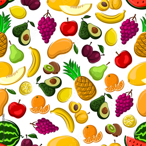Seamless pattern of healthy fresh fruits