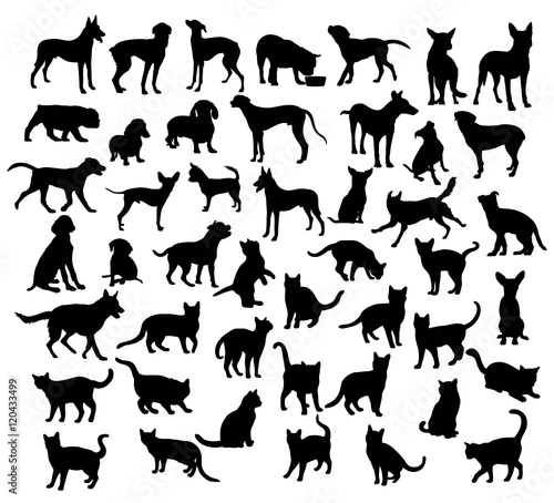 Pet Animal, Dog and Cat Silhouettes, art vector design