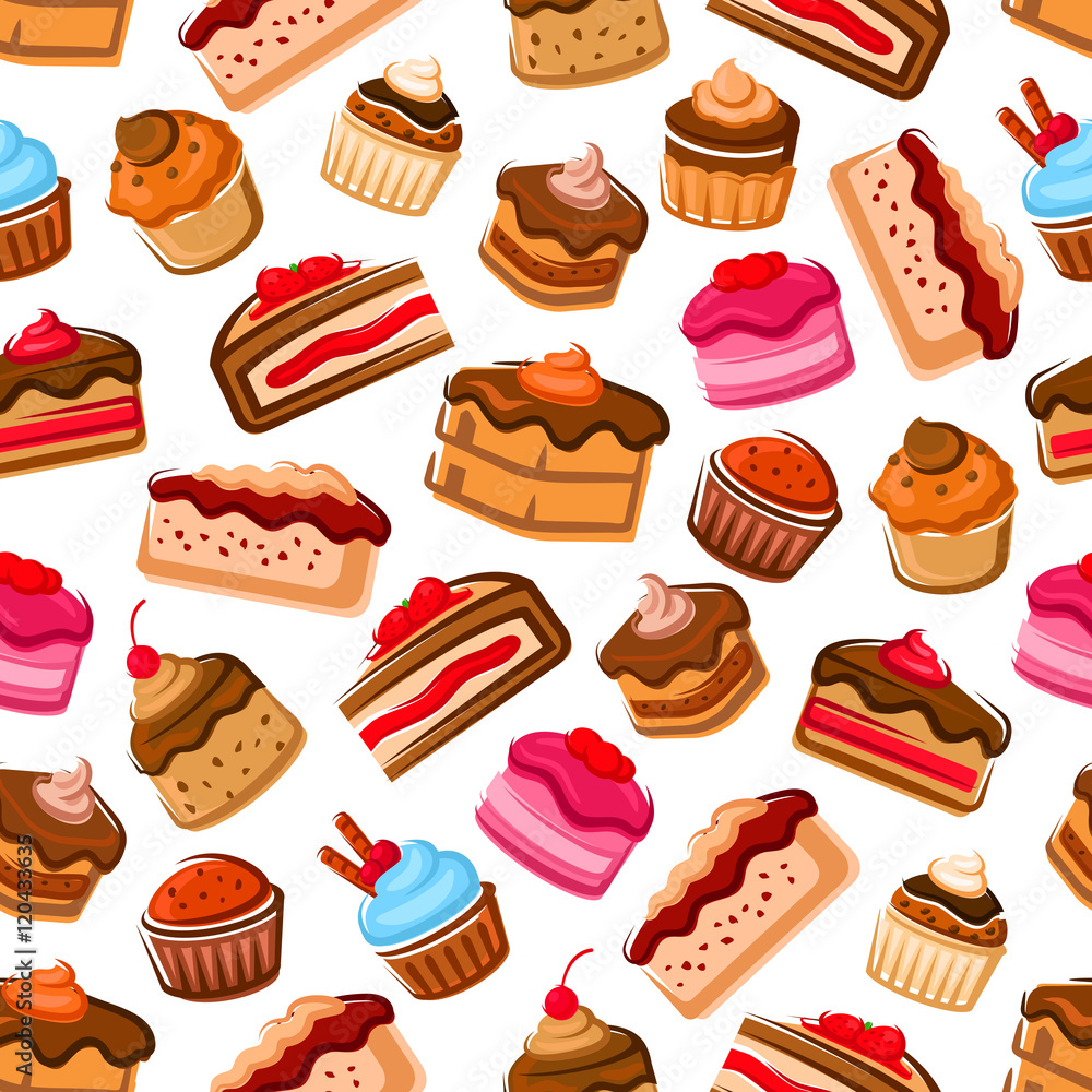 Cakes and muffins patisserie seamless background Cakes and muffins patisserie seamless background