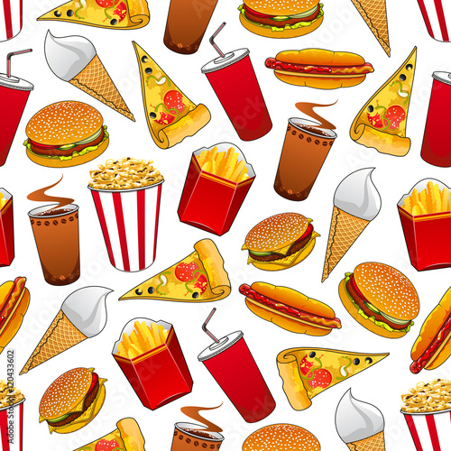 Junk food seamless pattern with fastfood dinner