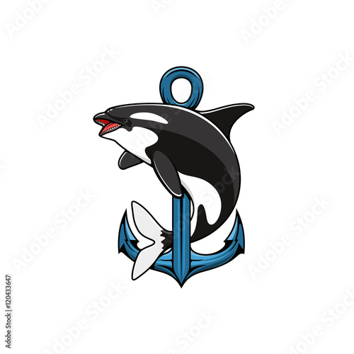 Killer Whale and Anchor. Heraldic icon