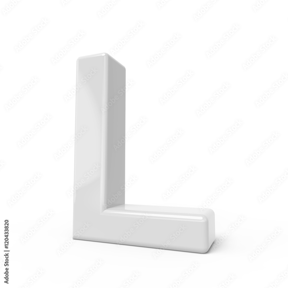 3D rendering white letter L 3D rendering white letter L
