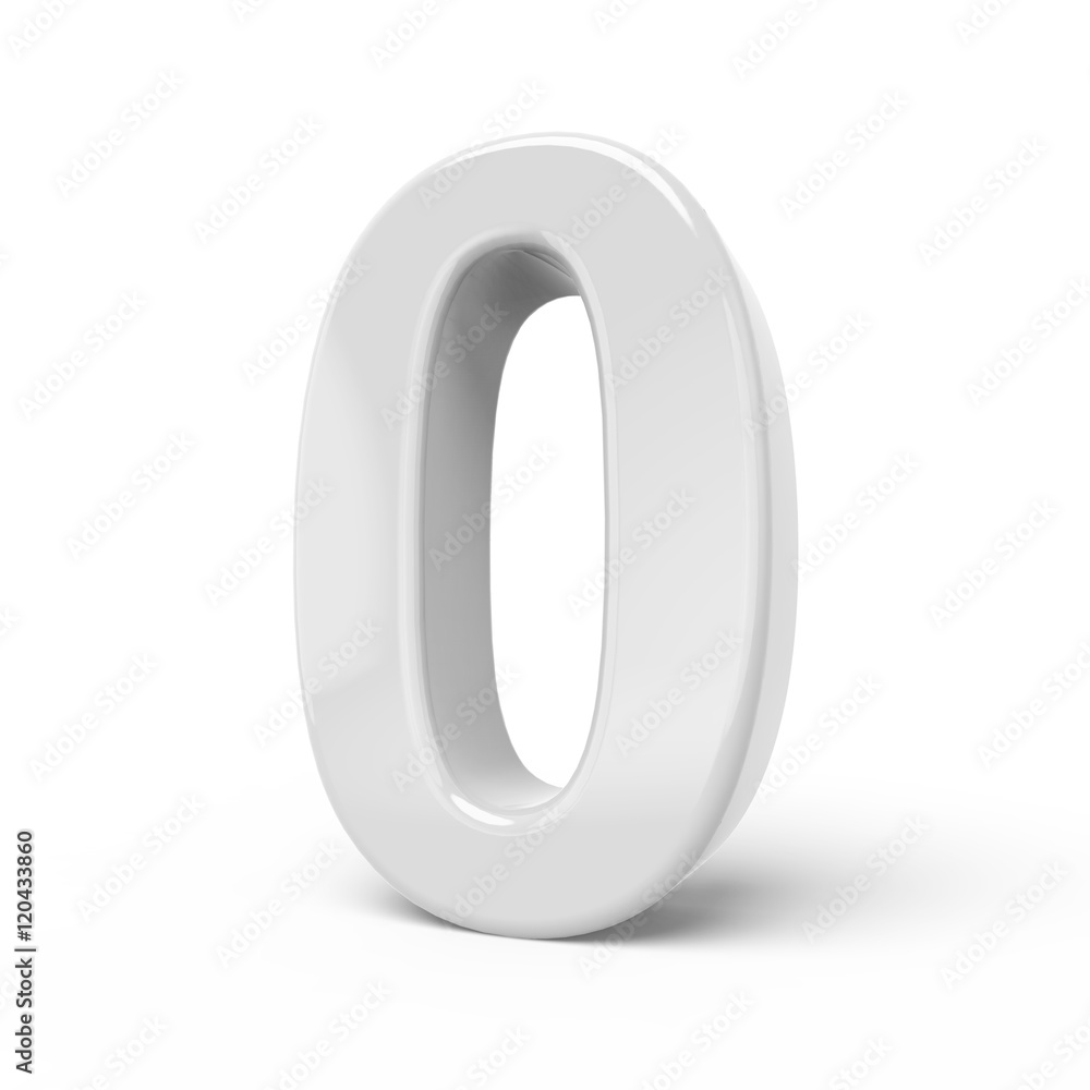 3D rendering white number 0 3D rendering white number 0
