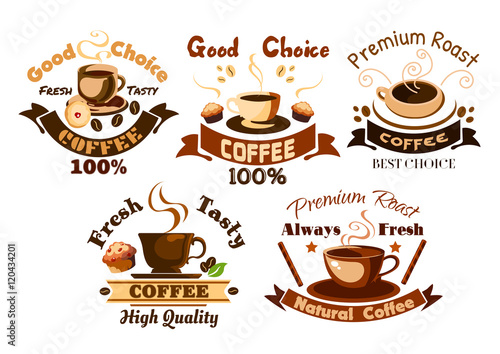 Coffee icons. Cafe signboards elements