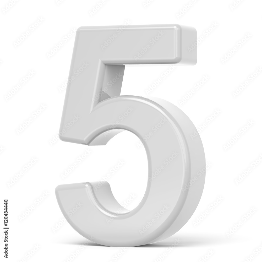 3D rendering white number 5 3D rendering white number 5