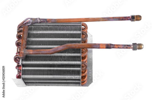 Car condenser radiator isolated on white background. Radiator to
