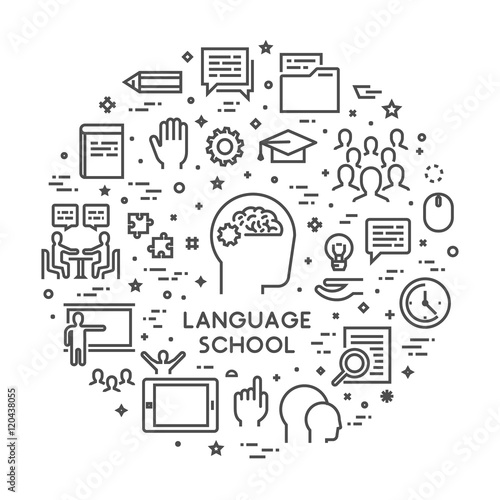 Vector line concept foreign language school