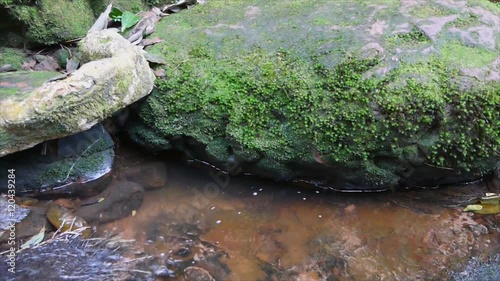 Saitip waterfall with mossy rock at PhuSoidao national park, in Thailand photo